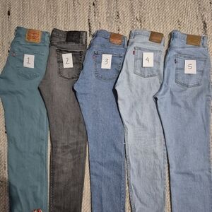 Bundle 5 pairs Levi's Jeans in Teal, Gray, Blue, and Light Blue fits 28-29